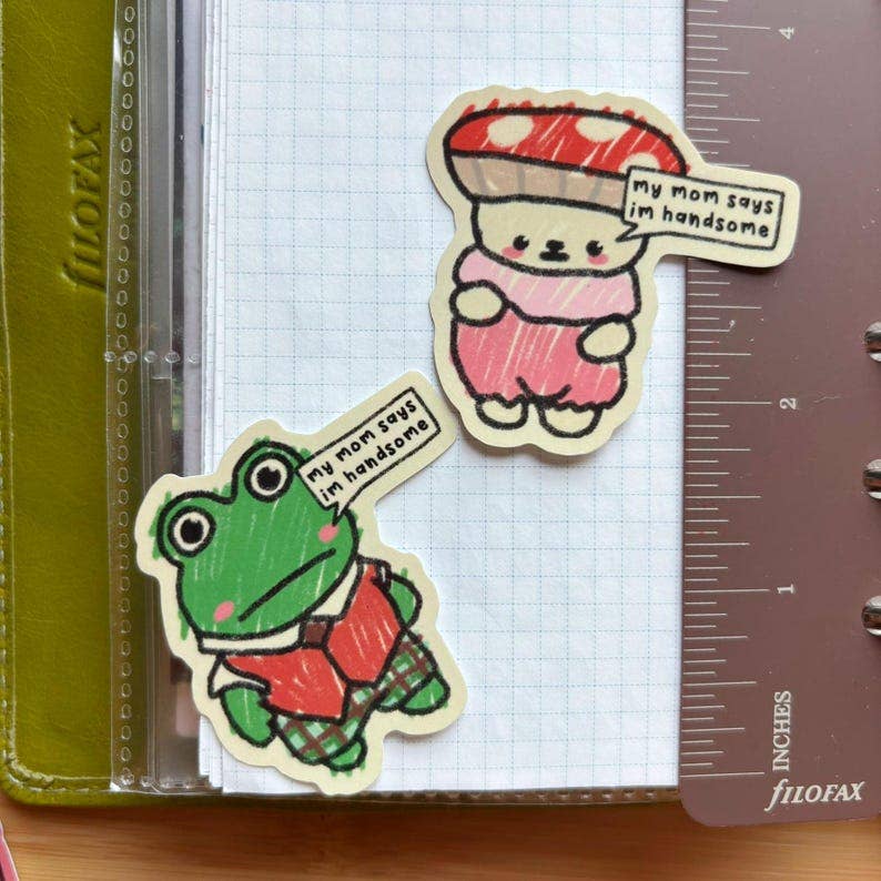 My Mom Says I'm Handsome Sticker | Kawaii Frog & Bear Vinyl Die Cut