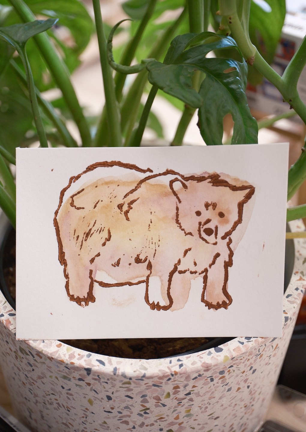 Bekah.artz Fat Bear Week Linocut & Watercolor Art Original