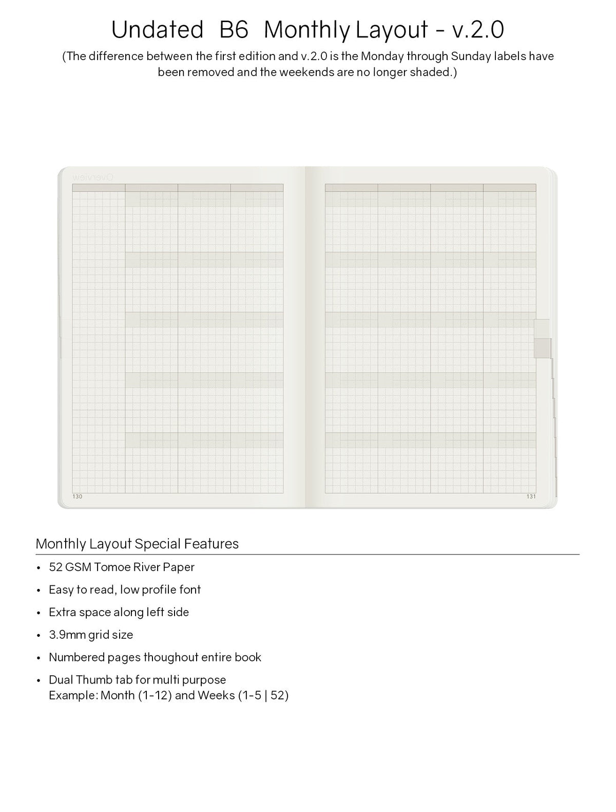 Wonderland222 B6 undated planner monthly calendar spread