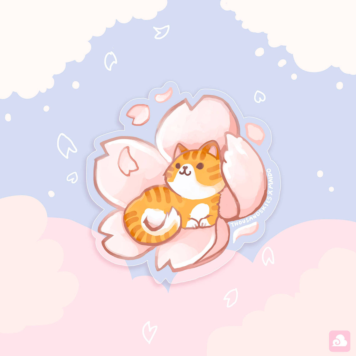 Vinyl Sticker (Transparent) Tabby Cat and Sakura