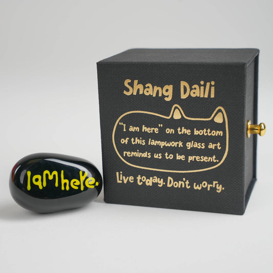 'I am here' Lamp work glass black cat figurine