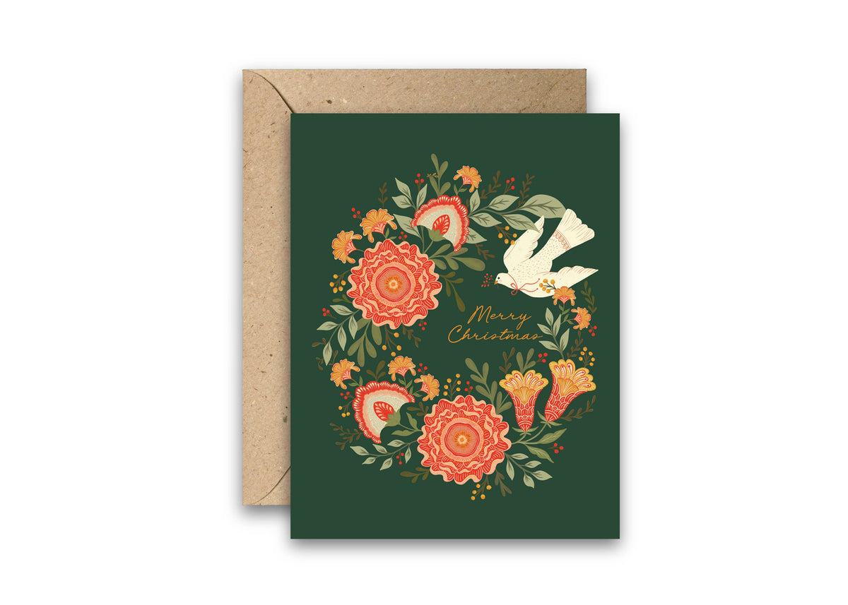 Green Vines Holiday Wreath – Christmas Wreath Greeting Card