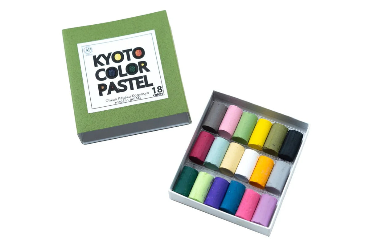 Box of Kyoto Color Pastel with pastel crayons on a white background