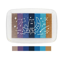 Kodomo no Kao Pegasus gradient ink pad with 7 shimmery color bands from taupe and purple through blues to gold