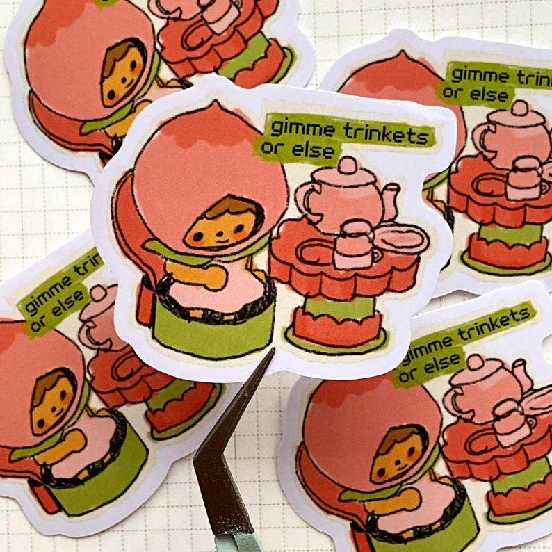 Gimme Trinkets OR ELSE | Kawaii Kewpie Trinket Sticker