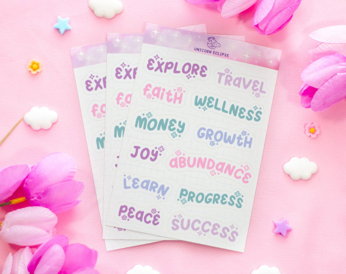 Unicorn Eclipse Goal Setting Words Sticker Sheet