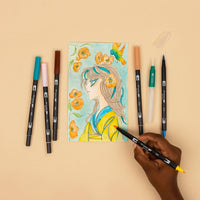 Dual Brush Pen Art Markers, Manga Illustration, Bird 6-Pack