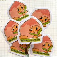 Get Me Out of Here, Kewpie Peach Vinyl Sticker: Kawaii Die Cut Trinket