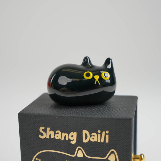 'I am here' Lamp work glass black cat figurine