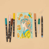 Dual Brush Pen Art Markers, Manga Illustration, Bird 6-Pack