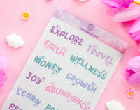 Unicorn Eclipse Goal Setting Words Sticker Sheet