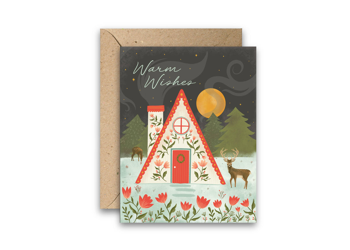 Warm Winter Cabin – Woodland Christmas Greeting Card