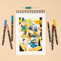 Dual Brush Pen Art Markers, Manga Illustration, Bird 6-Pack