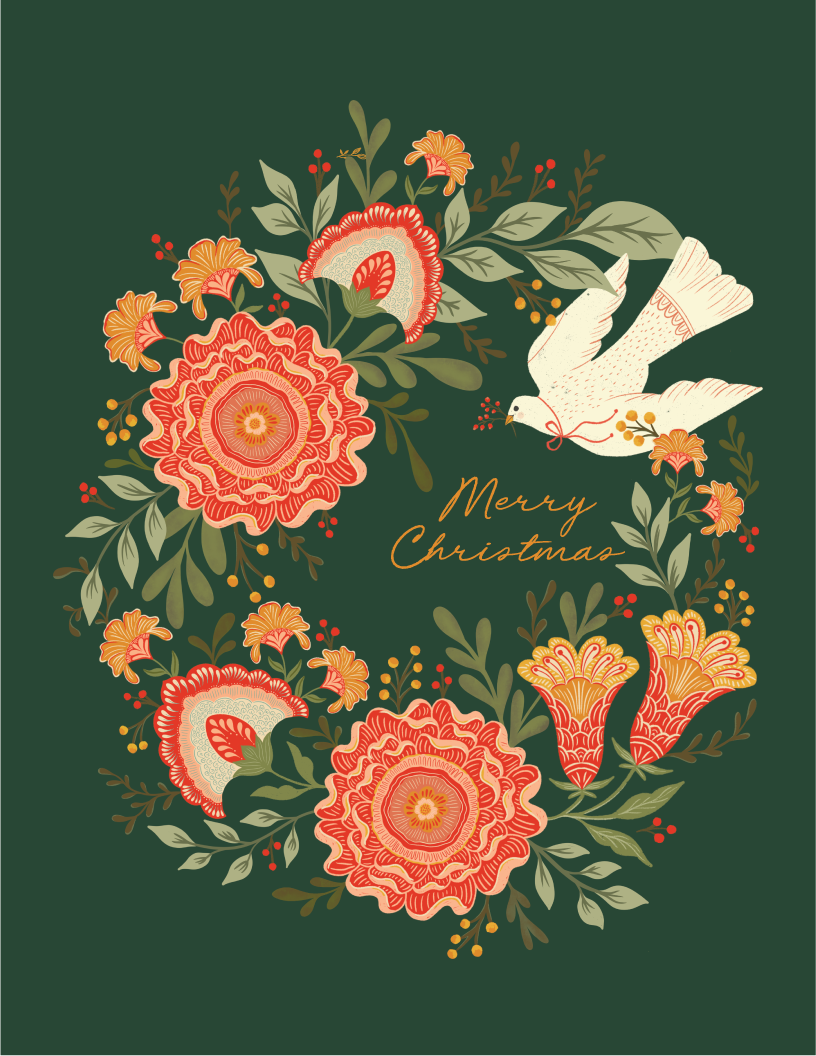 Green Vines Holiday Wreath – Christmas Wreath Greeting Card