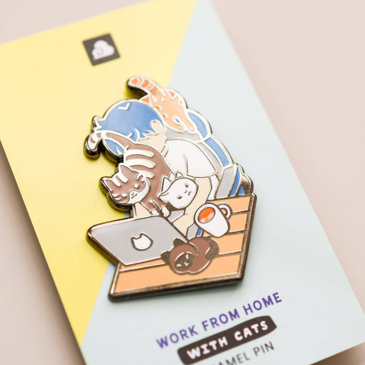 Thousand Skies Enamel Pin - Work From Home with Cats
