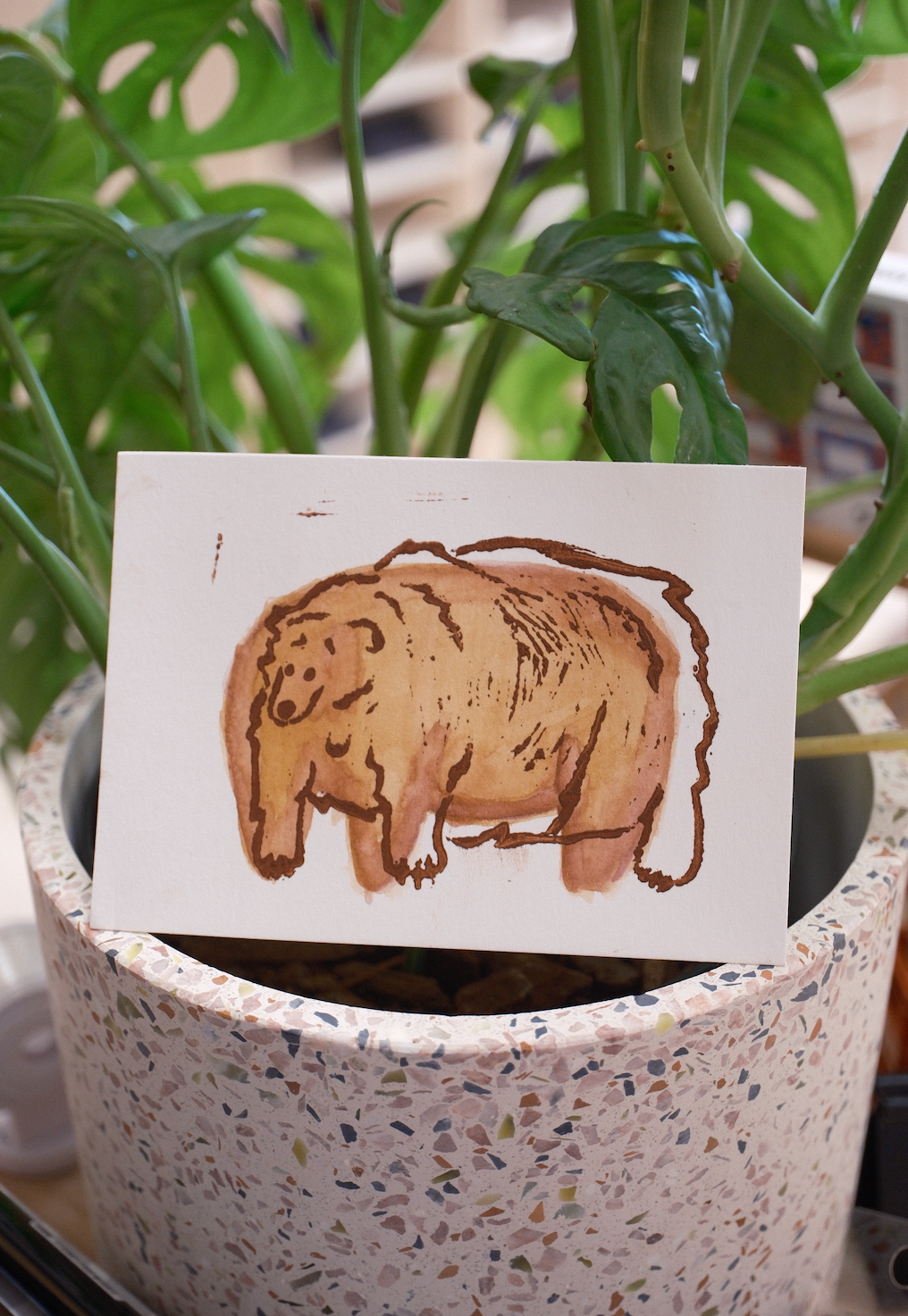Bekah.artz Fat Bear Week Linocut & Watercolor Art Original