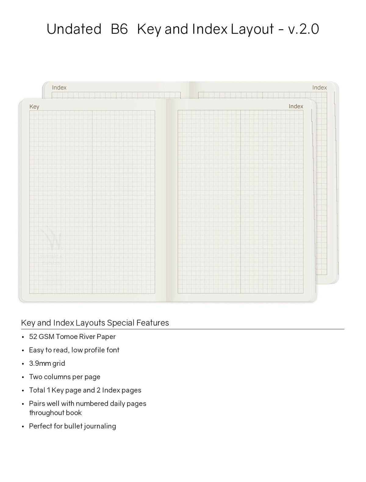 Wonderland222 B6 undated planner key and index pages
