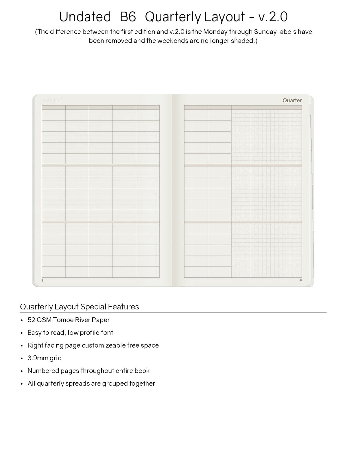 Wonderland222 B6 undated planner quarterly overview pages