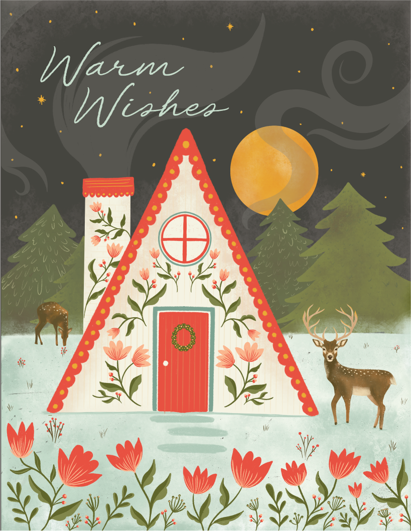 Warm Winter Cabin – Woodland Christmas Greeting Card