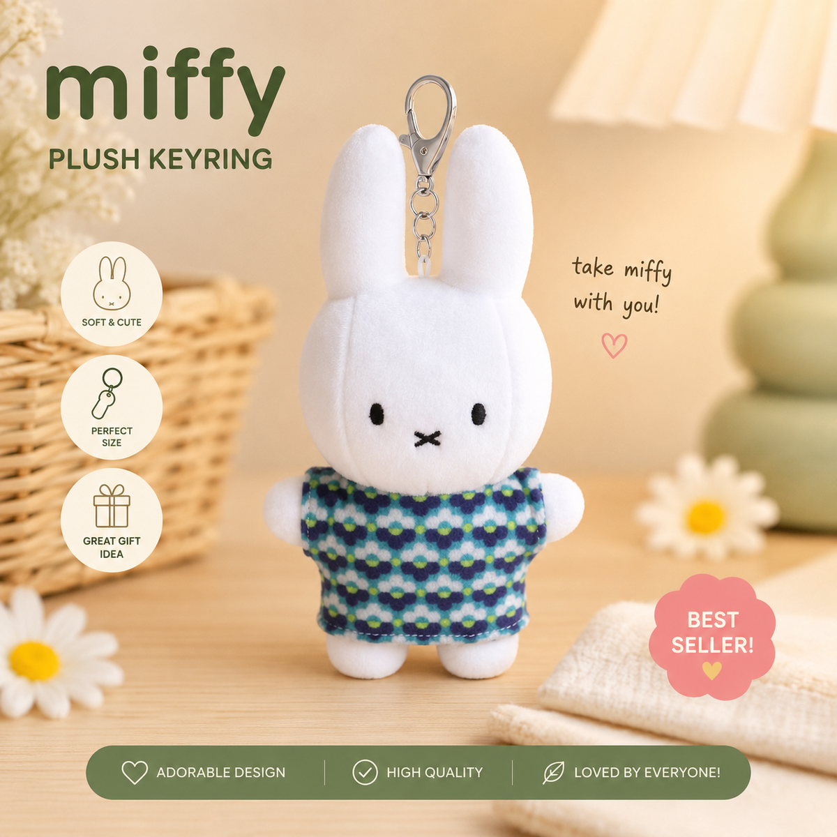 Miffy Pattern T-Shirt Plush Keychain – 17cm