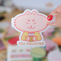 Pink cat | tea enjoyer | pink cat sticker | cute cat