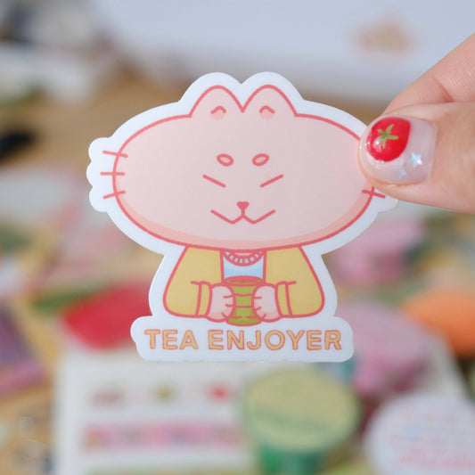Pink cat | tea enjoyer | pink cat sticker | cute cat