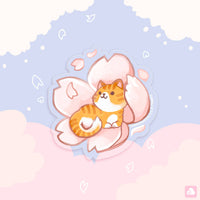 Vinyl Sticker (Transparent) Tabby Cat and Sakura